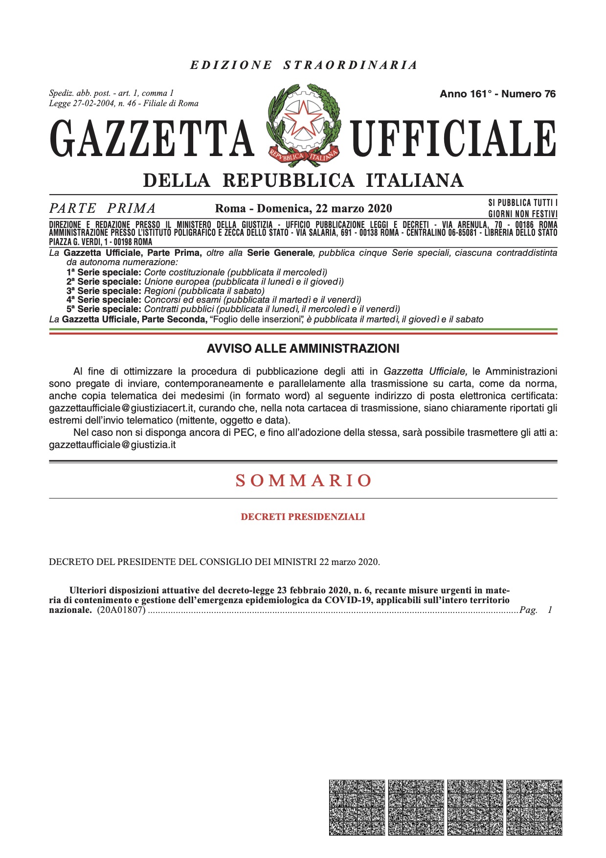  DECRETO DEL PRESIDENTE DEL CONSIGLIO DEI MINISTRI 22 marzo 2020 